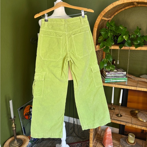 J Galt Lime Green Corduroy Cargo High Waisted Wide Leg Y2K Pants - Picture 3 of 4